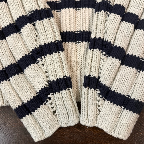 ZARA Chunky Ribbed Stripe Sweater Cream Black Relaxed Knit S - Picture 7 of 9